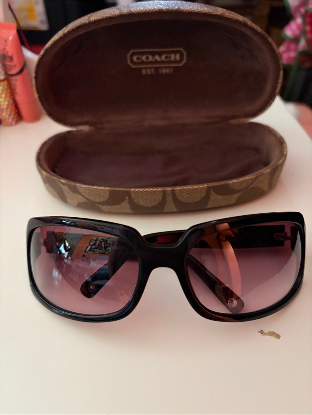 Coach Women's Sunglasses in Black with Brown Gradient Lenses